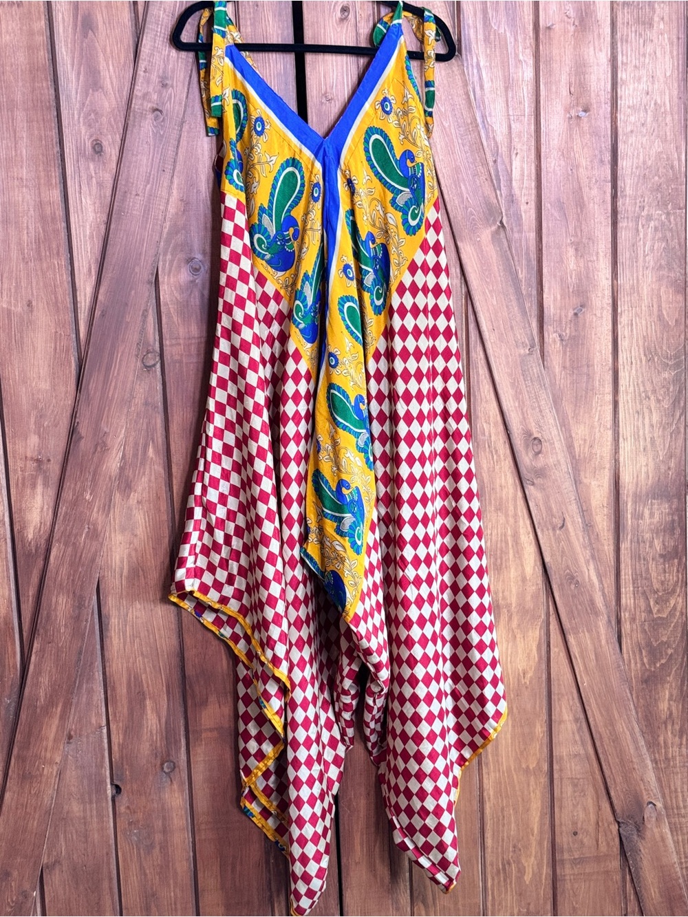 Boho Patchwork V-Neck Jumpsuit Romper in Red & Yellow